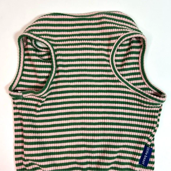 LITTLE BEAST 'Two Peas’ Sleeveless Dog Shirt Pink Green Ribbed Size XL - Picture 7 of 12